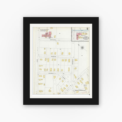 Old map wall art mockup — black gallery frame with white mat — Sanborn Fire Insurance Map from Westfield, Hampden County, Massachusetts (1905), Sheet #0002