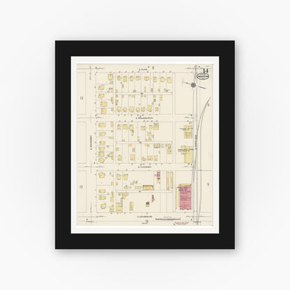 Old map wall art mockup — black gallery frame with white mat — Sanborn Fire Insurance Map from Anaheim, Orange County, California (1922), Sheet #0014
