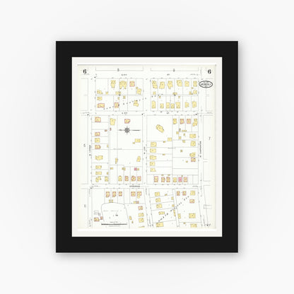 Old map wall art mockup — black gallery frame with white mat — Sanborn Fire Insurance Map from Moberly, Randolph County, Missouri (1923), Sheet #0006