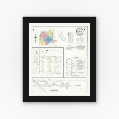 Old map wall art mockup — black gallery frame with white mat — Sanborn Fire Insurance Map from Shafter, Kern County, California (1940) - Complete Map Set