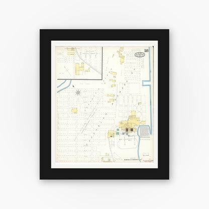 Old map wall art mockup — black gallery frame with white mat — Sanborn Fire Insurance Map from Eureka, Humboldt County, California (1892), Sheet #0018