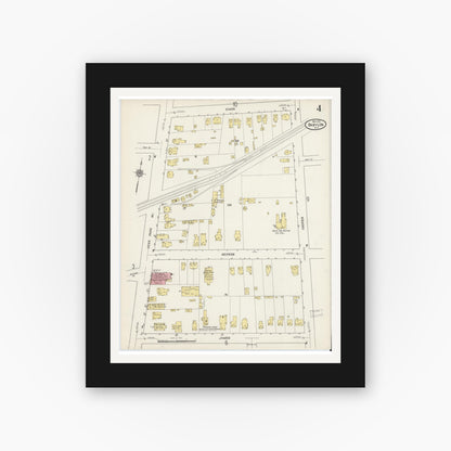 Old map wall art mockup — black gallery frame with white mat — Sanborn Fire Insurance Map from Babylon, Suffolk County, New York (1915), Sheet #0004