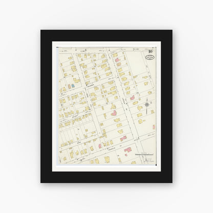Old map wall art mockup — black gallery frame with white mat — Sanborn Fire Insurance Map from Salem, Columbiana County, Ohio (1915), Sheet #0010