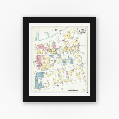 Old map wall art mockup — black gallery frame with white mat — Sanborn Fire Insurance Map from Saint Augustine, Saint John's County, Florida (1910), Sheet #0011
