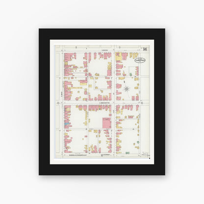 Old map wall art mockup — black gallery frame with white mat — Sanborn Fire Insurance Map from Chambersburg, Franklin County, Pennsylvania (1899), Sheet #0014