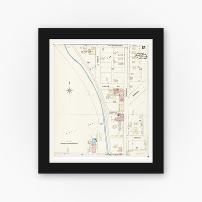 Old map wall art mockup — black gallery frame with white mat — Sanborn Fire Insurance Map from Burlington, Des Moines County, Iowa (1888), Sheet #0015