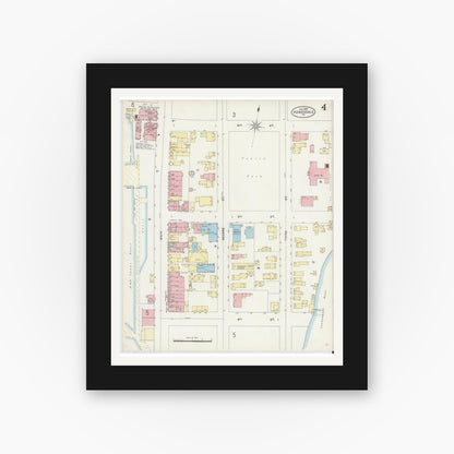 Old map wall art mockup — black gallery frame with white mat — Sanborn Fire Insurance Map from Honesdale, Wayne County, Pennsylvania (1897), Sheet #0004