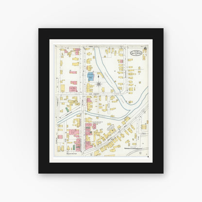 Old map wall art mockup — black gallery frame with white mat — Sanborn Fire Insurance Map from Ballston Spa, Saratoga County, New York (1904), Sheet #0006