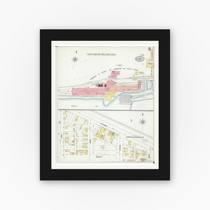 Old map wall art mockup — black gallery frame with white mat — Sanborn Fire Insurance Map from Norway, Dickinson County, Michigan (1900), Sheet #0005