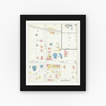 Old map wall art mockup — black gallery frame with white mat — Sanborn Fire Insurance Map from Wayne, Delaware County, Pennsylvania (1909), Sheet #0003