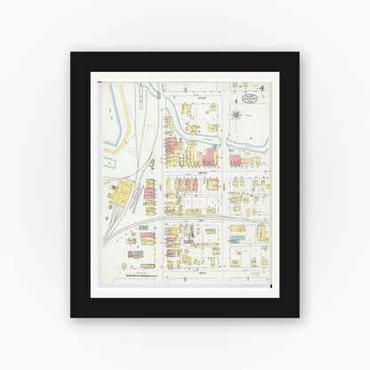 Old map wall art mockup — black gallery frame with white mat — Sanborn Fire Insurance Map from Boyne City, Charlevoix County, Michigan (1905), Sheet #0004