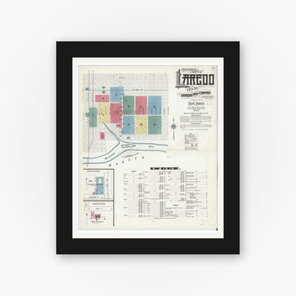 Old map wall art mockup — black gallery frame with white mat — Sanborn Fire Insurance Map from Laredo, Webb County, Texas (1909), Sheet #0001