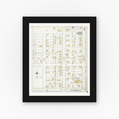 Old map wall art mockup — black gallery frame with white mat — Sanborn Fire Insurance Map from Genoa, Ottawa County, Ohio (1920), Sheet #0002