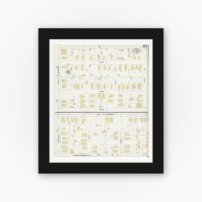 Old map wall art mockup — black gallery frame with white mat — Sanborn Fire Insurance Map from Elwood, Madison County, Indiana (1899), Sheet #0015