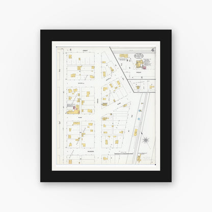 Old map wall art mockup — black gallery frame with white mat — Sanborn Fire Insurance Map from Wadena, Wadena County, Minnesota (1904), Sheet #0004