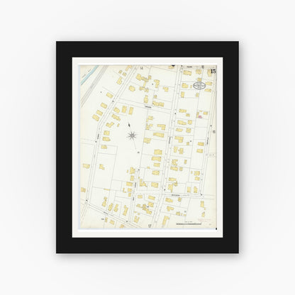 Old map wall art mockup — black gallery frame with white mat — Sanborn Fire Insurance Map from Webster, Worcester County, Massachusetts (1904), Sheet #0015