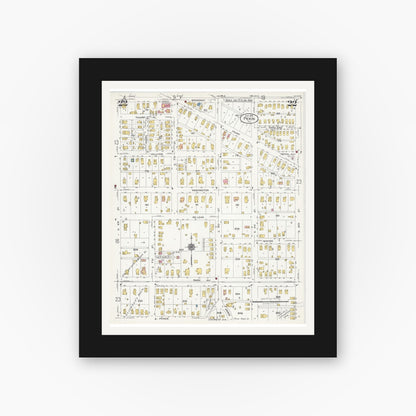 Old map wall art mockup — black gallery frame with white mat — Sanborn Fire Insurance Map from Pekin, Tazewell County, Illinois (1925), Sheet #0022