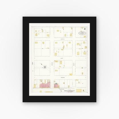Old map wall art mockup — black gallery frame with white mat — Sanborn Fire Insurance Map from Anderson, Shasta County, California (1907), Sheet #0002