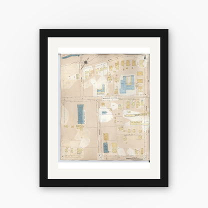 Old map wall art mockup — black gallery frame with white mat — Sanborn Fire Insurance Map from Hilo, Hawaii County, Hawaii (1957), Sheet #0008