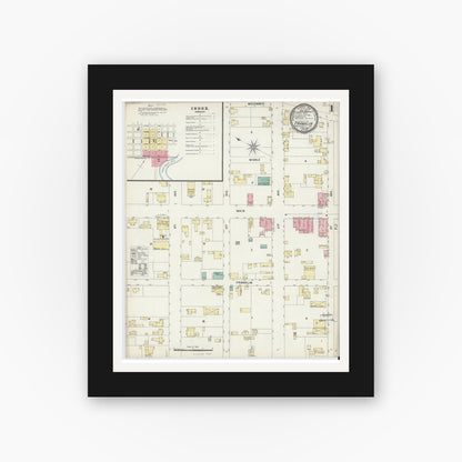 Old map wall art mockup — black gallery frame with white mat — Sanborn Fire Insurance Map from Franklin, Independent Cities, Virginia (1897) - Complete Map Set