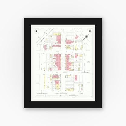 Old map wall art mockup — black gallery frame with white mat — Sanborn Fire Insurance Map from Seagraves, Gaines County, Texas (1940), Sheet #0002