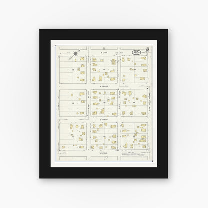 Old map wall art mockup — black gallery frame with white mat — Sanborn Fire Insurance Map from Lake City, Wabasha County, Minnesota (1921), Sheet #0012