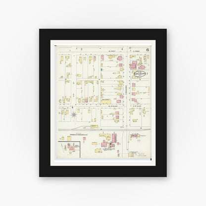 Old map wall art mockup — black gallery frame with white mat — Sanborn Fire Insurance Map from New Philadelphia, Tuscarawas County, Ohio (1896), Sheet #0006