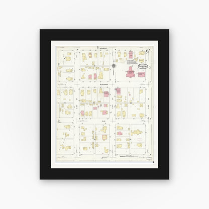 Old map wall art mockup — black gallery frame with white mat — Sanborn Fire Insurance Map from Clinton, Vermillion County, Indiana (1910), Sheet #0006