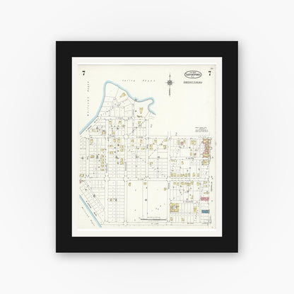 Old map wall art mockup — black gallery frame with white mat — Sanborn Fire Insurance Map from Tarpon Springs, Pinellas County, Florida (1926), Sheet #0007