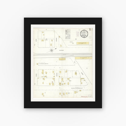 Old map wall art mockup — black gallery frame with white mat — Sanborn Fire Insurance Map from Elmira, Solano County, California (1900) - Complete Map Set