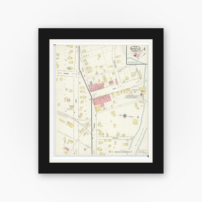 Old map wall art mockup — black gallery frame with white mat — Sanborn Fire Insurance Map from Monroeville, Huron County, Ohio (1911), Sheet #0004