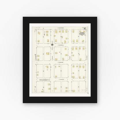 Old map wall art mockup — black gallery frame with white mat — Sanborn Fire Insurance Map from Vernon, Wilbarger County, Texas (1920), Sheet #0017