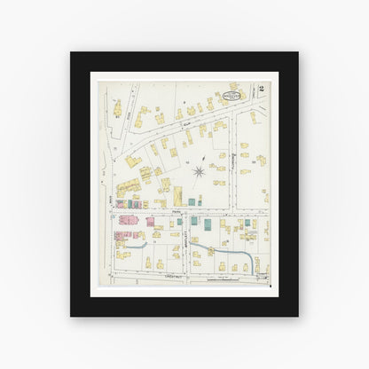 Old map wall art mockup — black gallery frame with white mat — Sanborn Fire Insurance Map from Andover, Essex County, Massachusetts (1892), Sheet #0002
