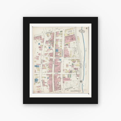 Old map wall art mockup — black gallery frame with white mat — Sanborn Fire Insurance Map from Galena, Jo Daviess County, Illinois (1885), Sheet #0004