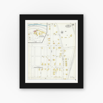 Old map wall art mockup — black gallery frame with white mat — Sanborn Fire Insurance Map from Clearfield, Clearfield County, Pennsylvania (1904), Sheet #0013