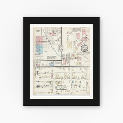 Old map wall art mockup — black gallery frame with white mat — Sanborn Fire Insurance Map from Joplin, Jasper County, Missouri (1884), Sheet #0001