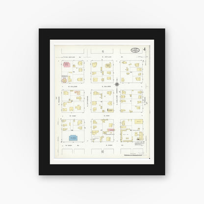 Old map wall art mockup — black gallery frame with white mat — Sanborn Fire Insurance Map from Terrell, Kaufman County, Texas (1914), Sheet #0004