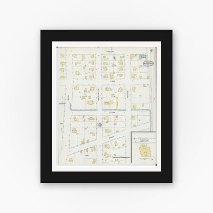 Old map wall art mockup — black gallery frame with white mat — Sanborn Fire Insurance Map from Marengo, McHenry County, Illinois (1893), Sheet #0004