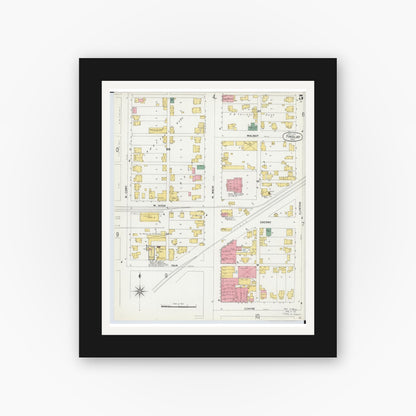 Old map wall art mockup — black gallery frame with white mat — Sanborn Fire Insurance Map from Findlay, Hancock County, Ohio (1901), Sheet #0005