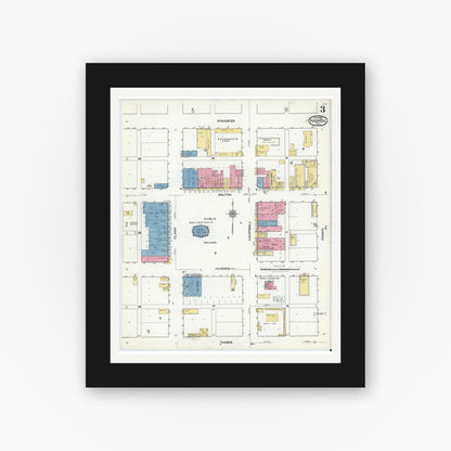 Old map wall art mockup — black gallery frame with white mat — Sanborn Fire Insurance Map from Haskell, Haskell County, Texas (1921), Sheet #0003