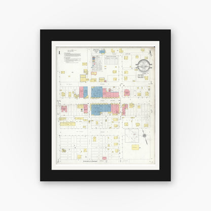 Old map wall art mockup — black gallery frame with white mat — Sanborn Fire Insurance Map from Valley Mills, Bosque County, Texas (1932), Sheet #0001