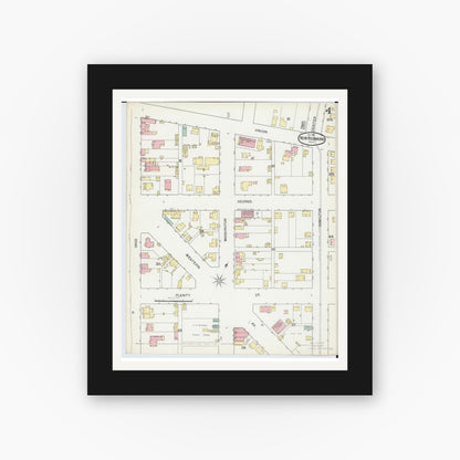 Old map wall art mockup — black gallery frame with white mat — Sanborn Fire Insurance Map from New Richmond, Clermont County, Ohio (1892), Sheet #0004