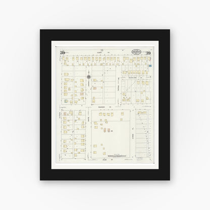 Old map wall art mockup — black gallery frame with white mat — Sanborn Fire Insurance Map from Ann Arbor, Washtenaw County, Michigan (1925), Sheet #0039