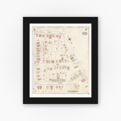 Old map wall art mockup — black gallery frame with white mat — Sanborn Fire Insurance Map from Oxford, Chester County, Pennsylvania (1940), Sheet #0004