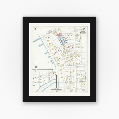 Old map wall art mockup — black gallery frame with white mat — Sanborn Fire Insurance Map from Sarasota, Sarasota County, Florida (1925), Sheet #0012