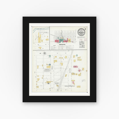 Old map wall art mockup — black gallery frame with white mat — Sanborn Fire Insurance Map from Reedsville, Manitowoc County, Wisconsin (1906) - Complete Map Set