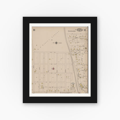 Old map wall art mockup — black gallery frame with white mat — Sanborn Fire Insurance Map from Commerce, Hunt County, Texas (1922), Sheet #0011