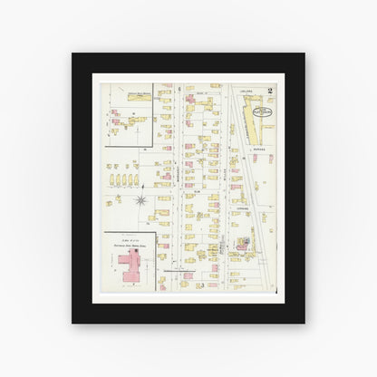 Old map wall art mockup — black gallery frame with white mat — Sanborn Fire Insurance Map from Plattsburg, Clinton County, New York (1896) - Complete Map Set