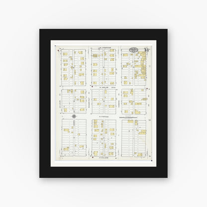 Old map wall art mockup — black gallery frame with white mat — Sanborn Fire Insurance Map from Hibbing, Saint Louis County, Minnesota (1921), Sheet #0013