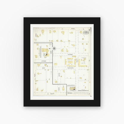 Old map wall art mockup — black gallery frame with white mat — Sanborn Fire Insurance Map from Pilot Point, Denton County, Texas (1907), Sheet #0007